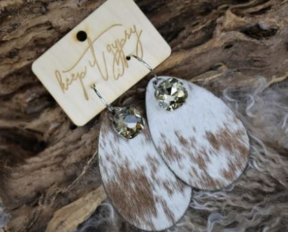 Leather and Crystal Earring