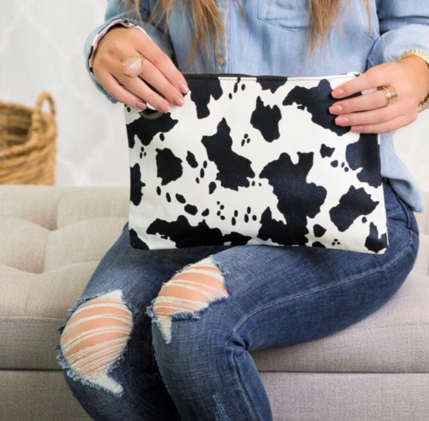 Cow print clutch