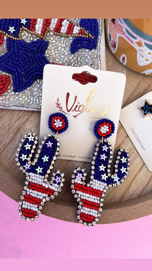 Patriotic cactus earrings